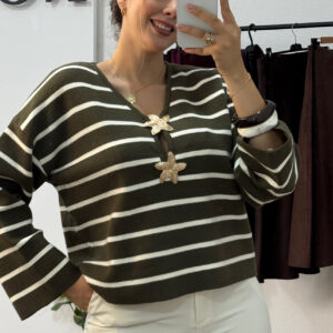 Pull Rayé Vert Olive