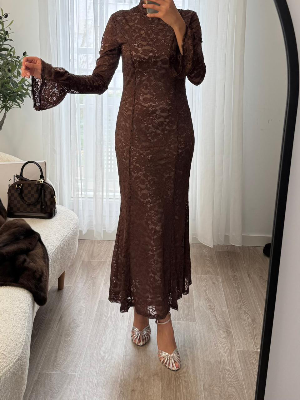 Robe Dentelle Marron – Image 3