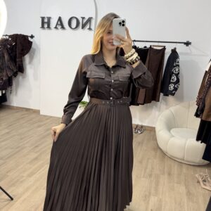 Robe Plissée Marron