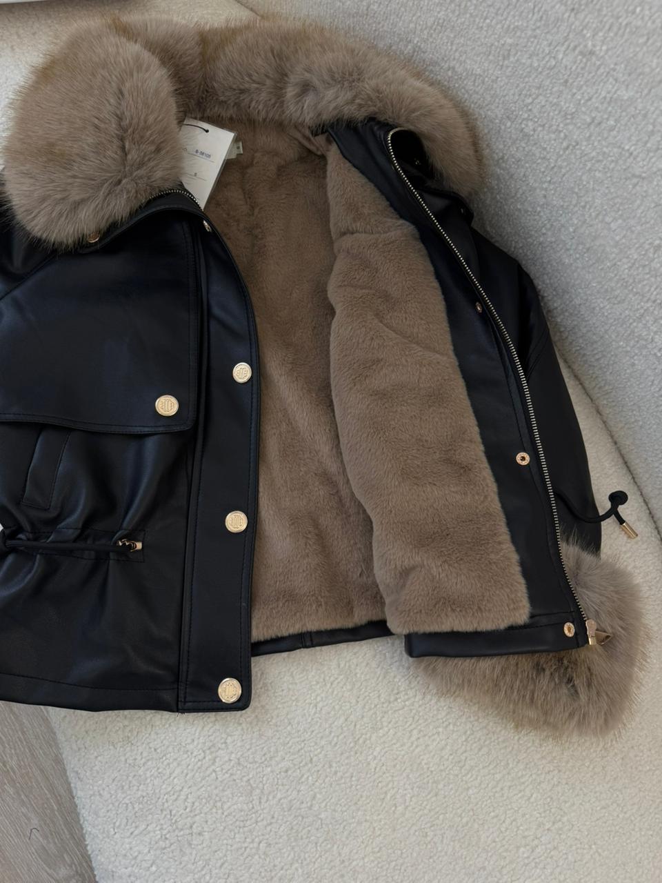 Veste Cuir & Fourrure Taupe – Image 4