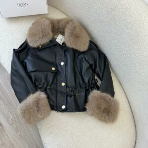 Veste Cuir & Fourrure Taupe