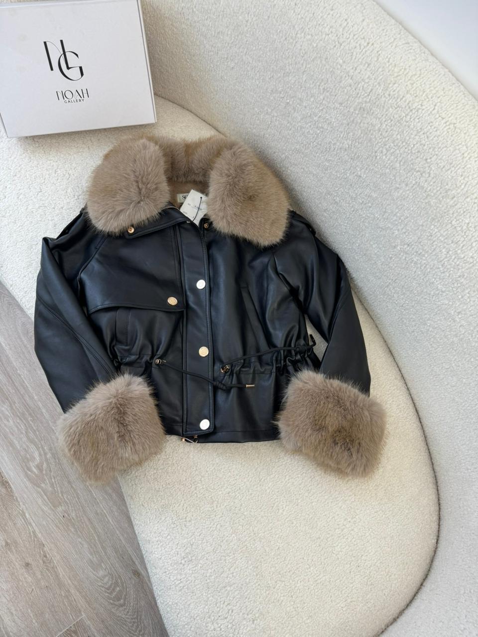 Veste Cuir & Fourrure Taupe