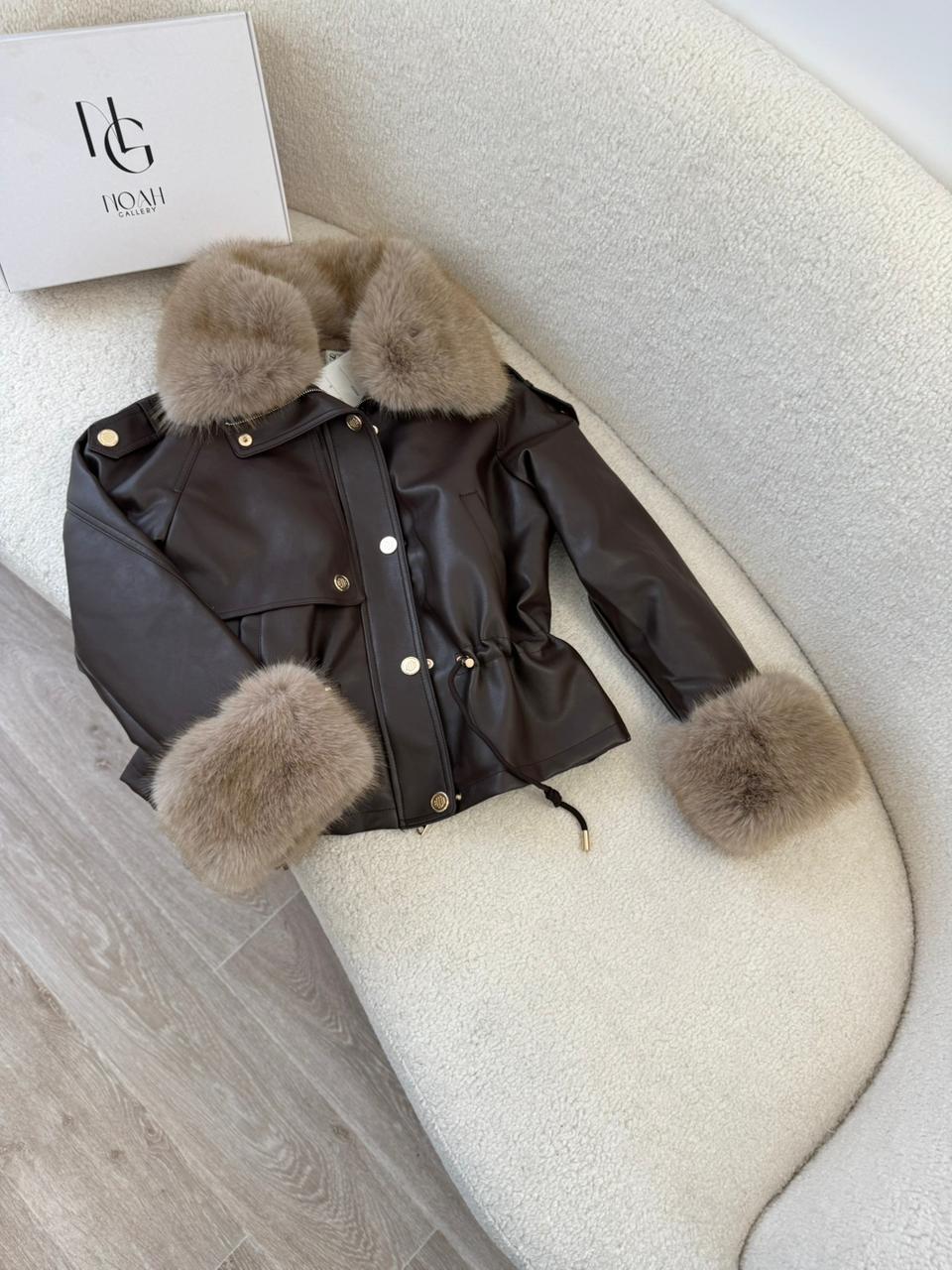 Veste Cuir & Fourrure Taupe – Image 2