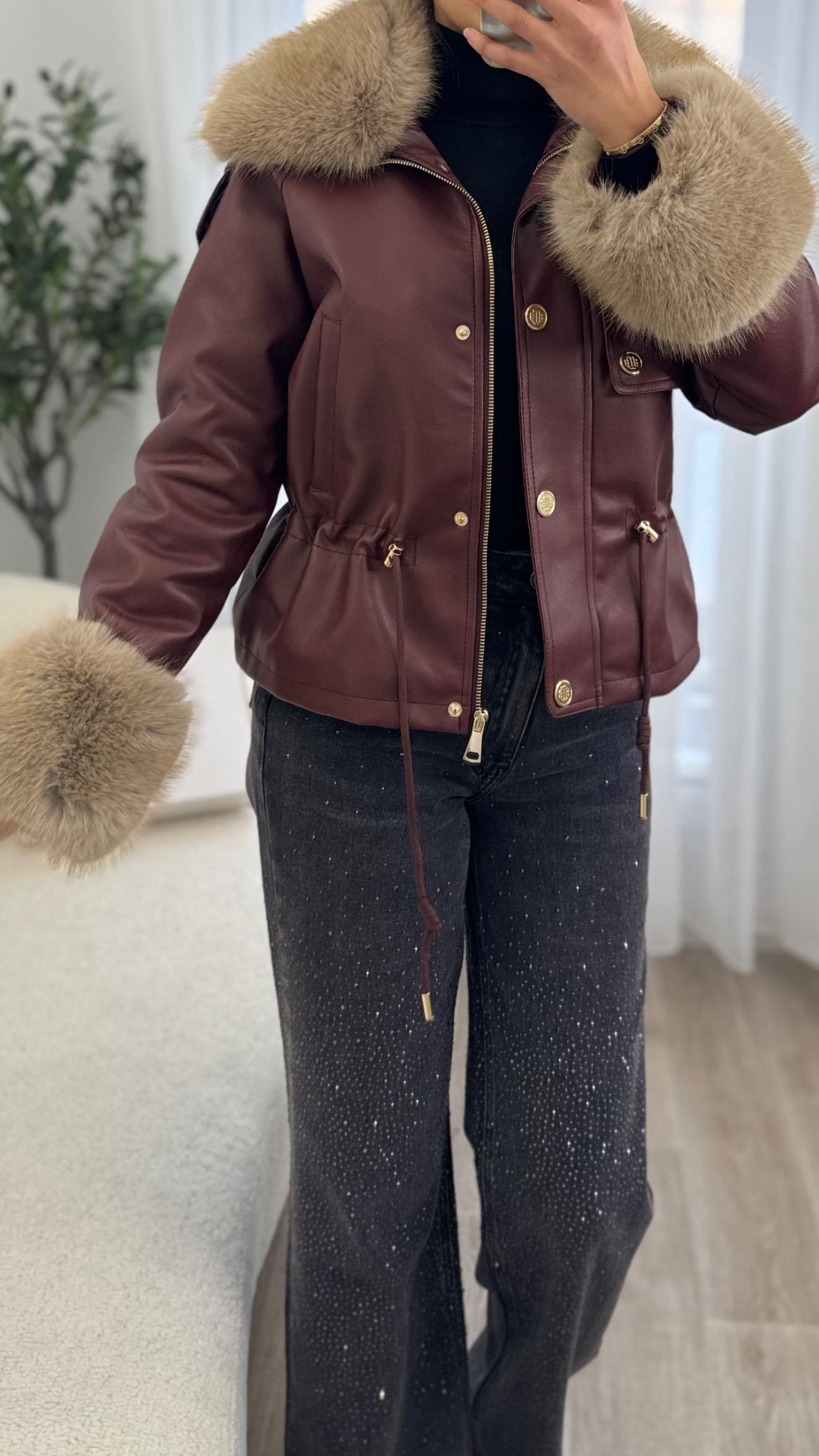 Veste Cuir & Fourrure Taupe – Image 8