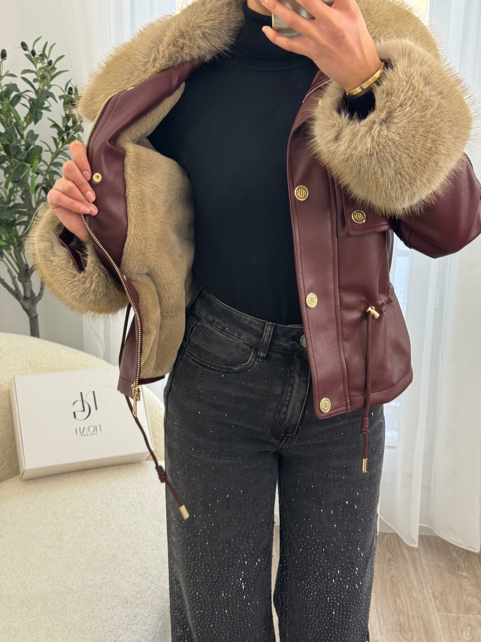 Veste Cuir & Fourrure Taupe – Image 10