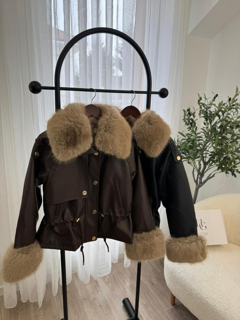 Veste Cuir & Fourrure Taupe – Image 11