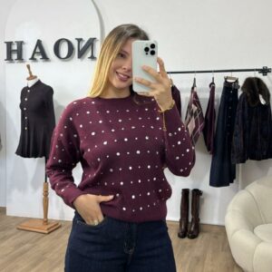 Pull Bordeaux Clouté