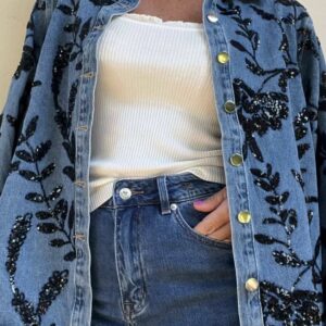 Veste Denim Fleurie Strass