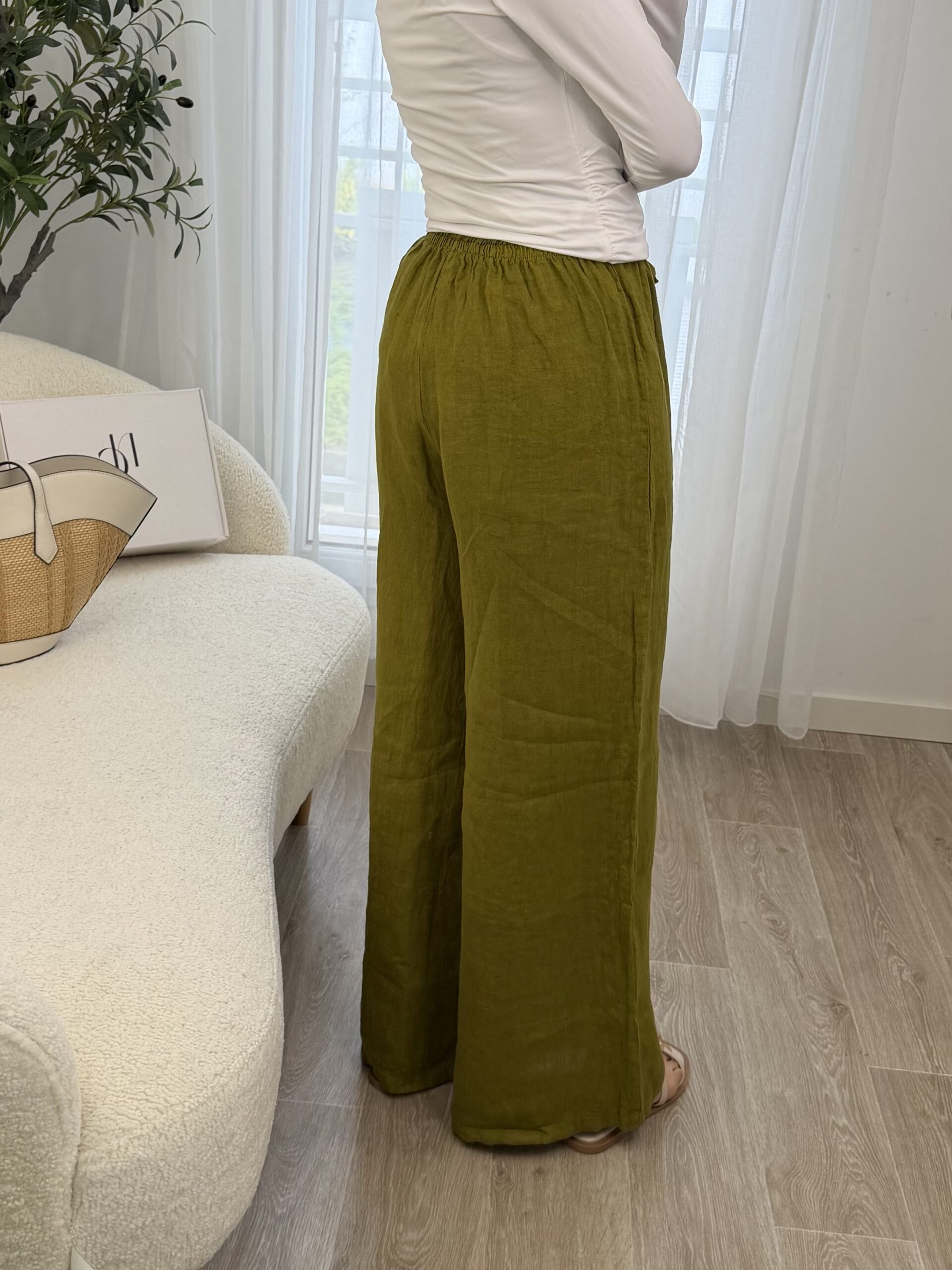 Pantalon Lin Olive – Image 2