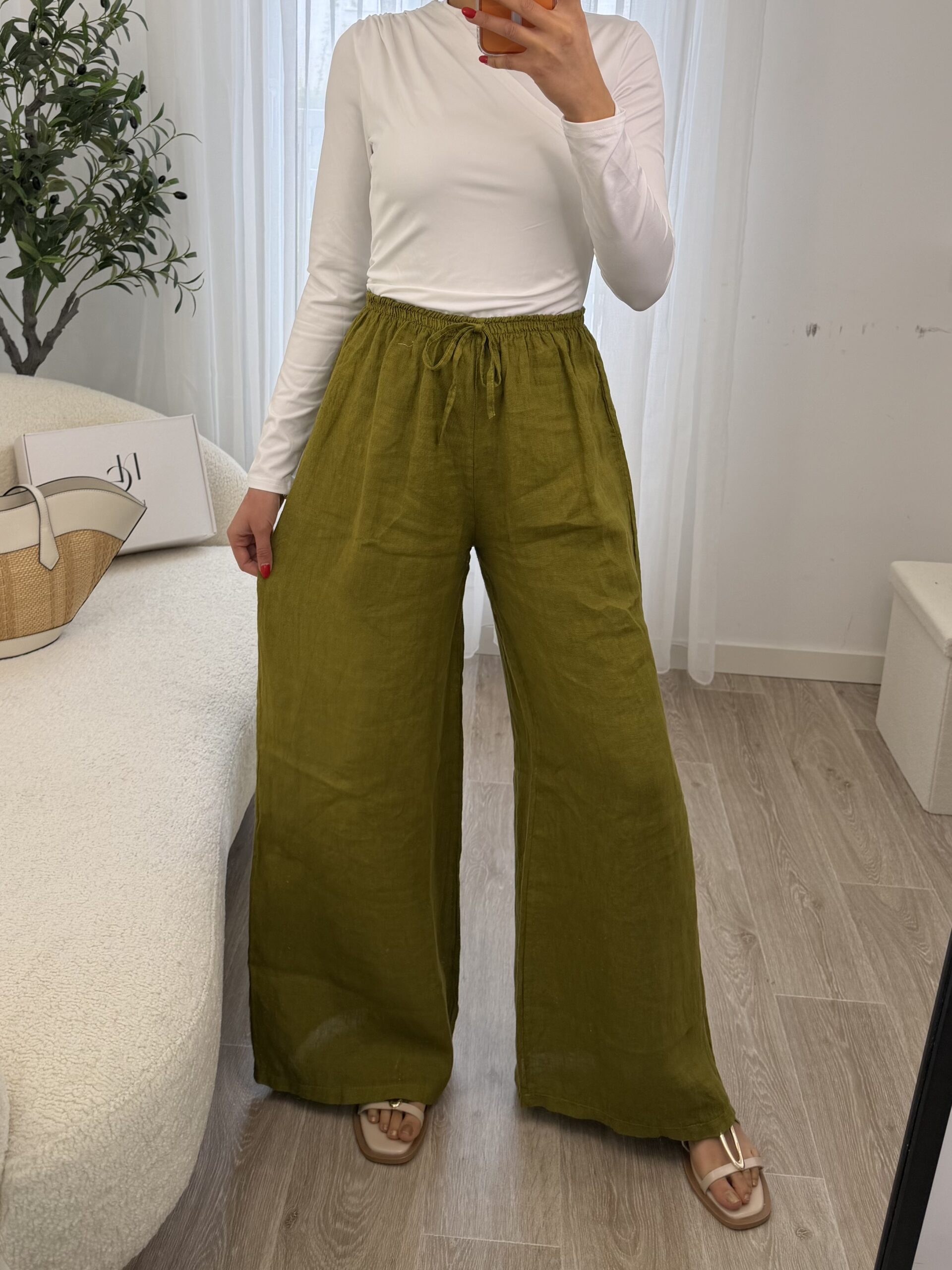 Pantalon Lin Olive